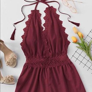 Red Shein lace romper